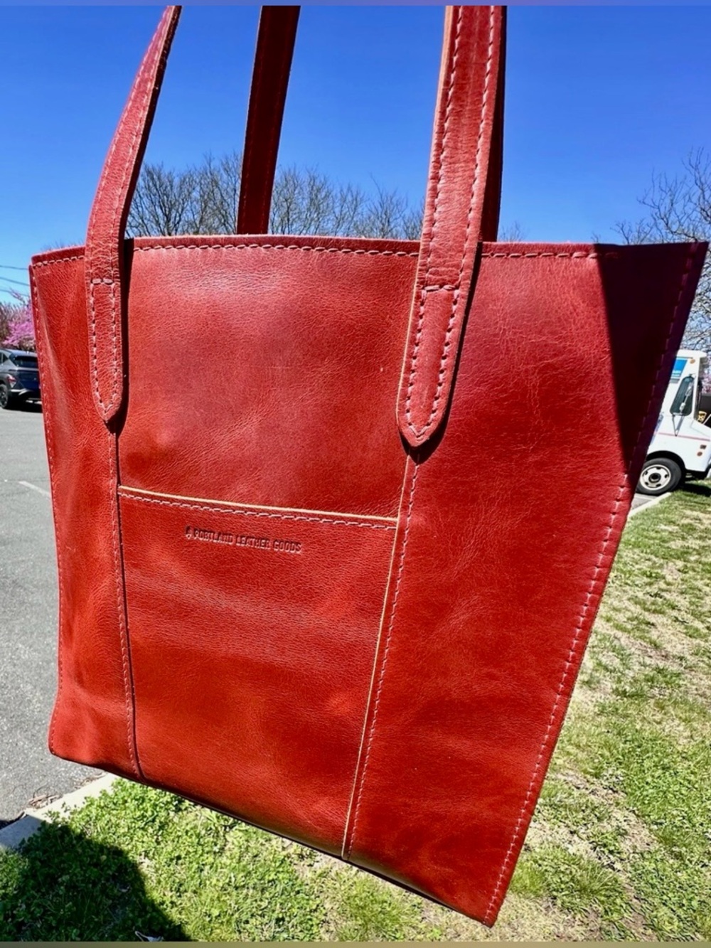 Portland Leather Lola North/South N/S Large Zipper Crossbody Tote ROSSO C-Sale